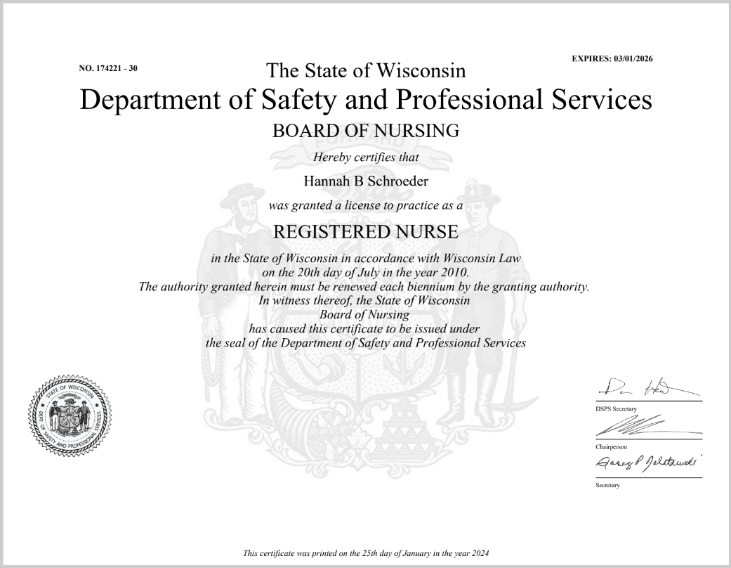 Wisconsin Registered Nurse License